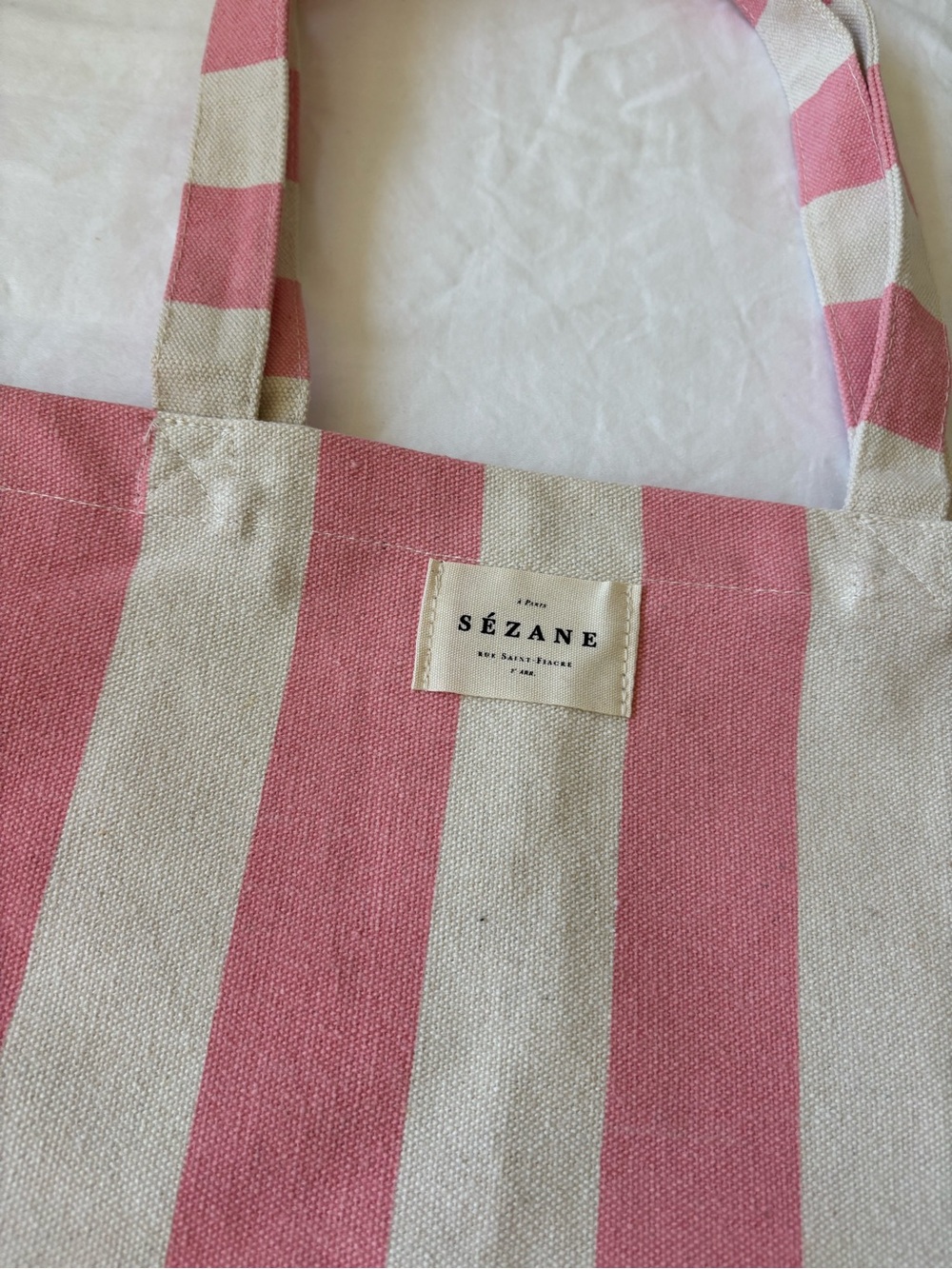 Sezane Pink White Stripe Tote - Picture 2 of 3
